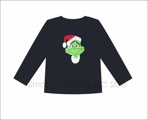 Boy's applique "THE MEAN ONE" knit black long sleeve shirt (6m,18m,7t)