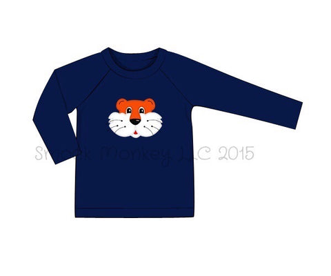 Boy's applique "TIGER" navy long sleeve rashguard (6m,12m,7t)