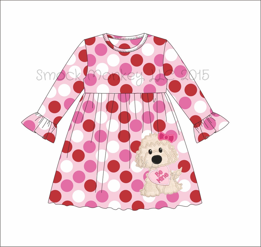 Girl's applique "PUPPY LOVE" red/pink and white polka dot long sleeve swing dress (24m)