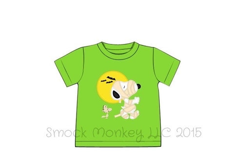 Boy's applique "SCARY DOG" lime green knit short sleeve shirt (9m)