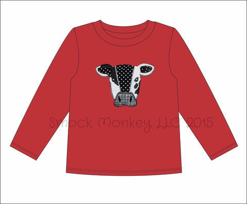 Boy's applique "COW" red long sleeve knit shirt (12m)
