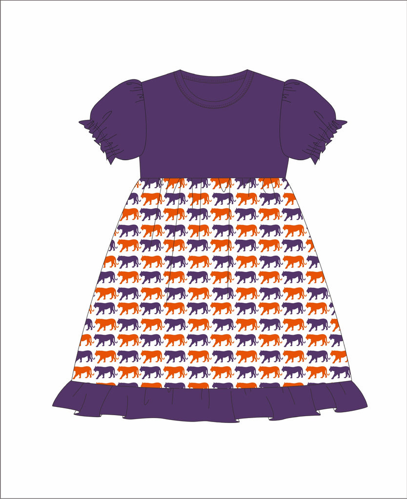 Girl's purple and tiger Print short sleeve swing dress (9m,12m,24m)