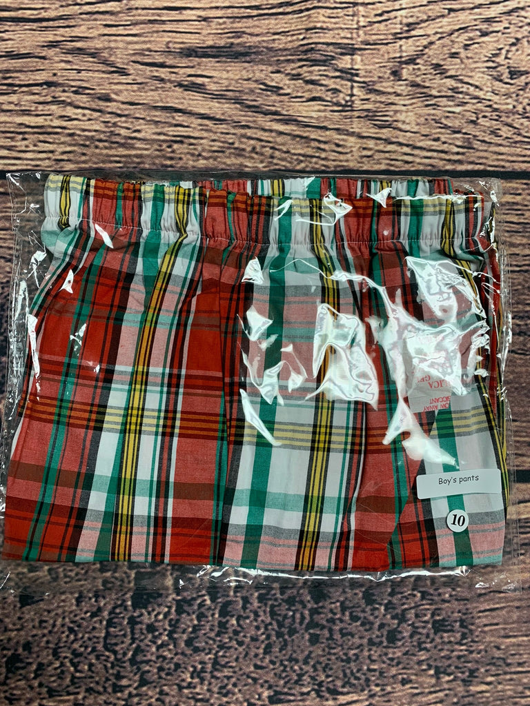 Boy's Christmas plaid cotton pants (3m,12m)