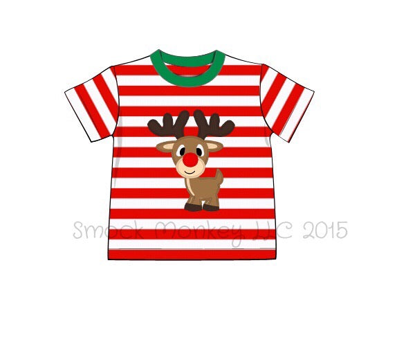 Boy’s applique “RUDY” red striped knit short sleeve shirt (12m)