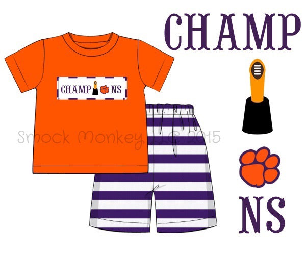 Boy's smocked "CHAMPIONS" orange knit short sleeve shirt (SHIRT ONLY) (NB)