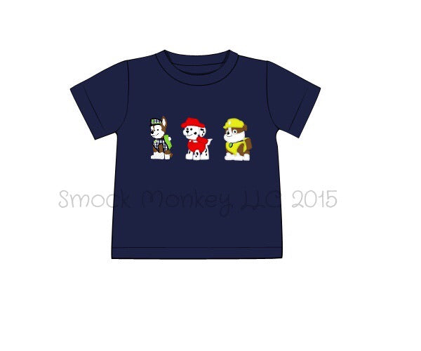 Boy's applique "PAW FRIENDS" navy short sleeve knit shirt (10t)