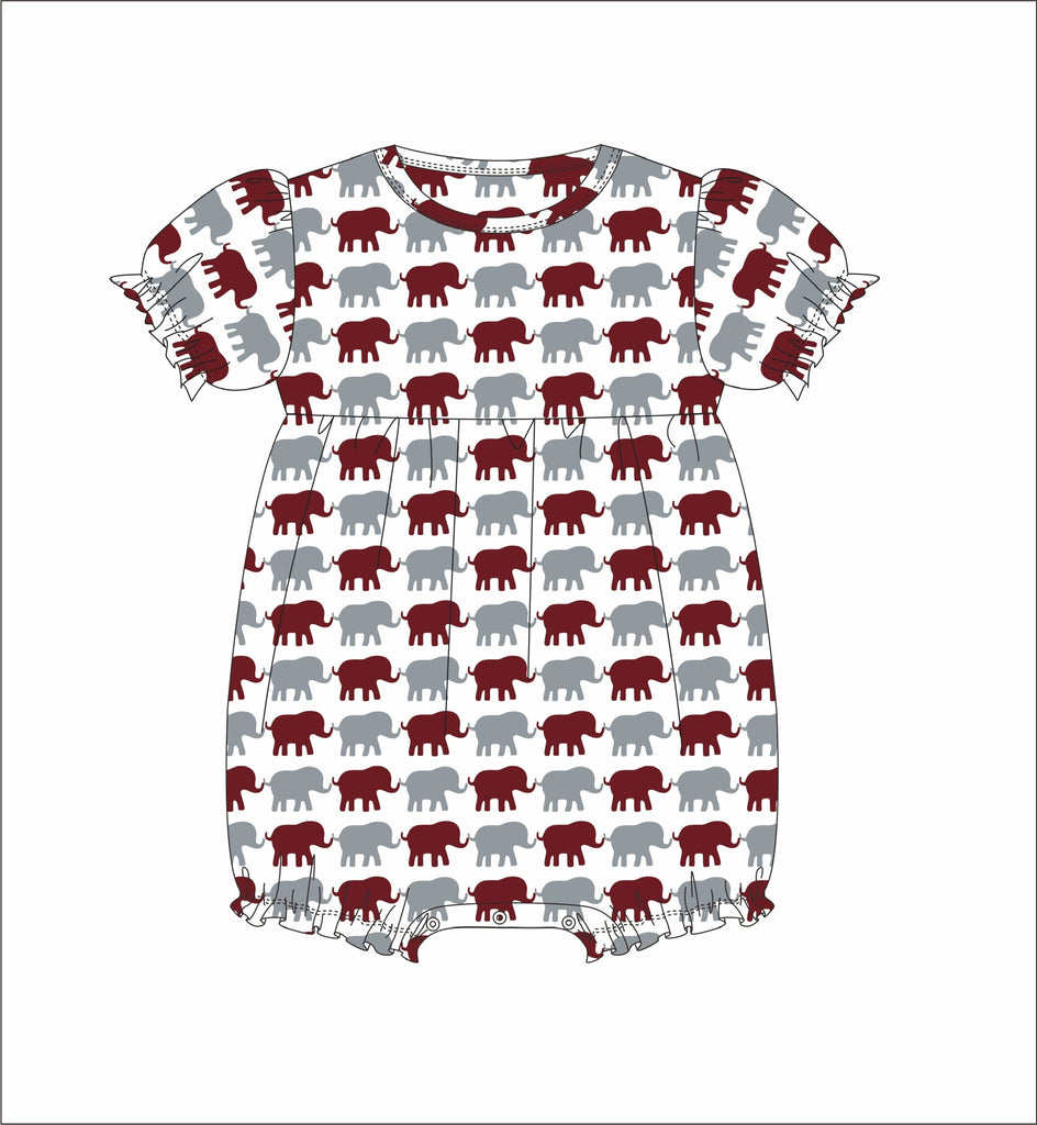 Girl's ELEPHANT print short sleeve bubble (24m,3t)