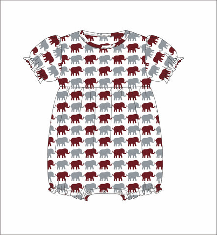Girl's ELEPHANT print short sleeve bubble (24m,3t)
