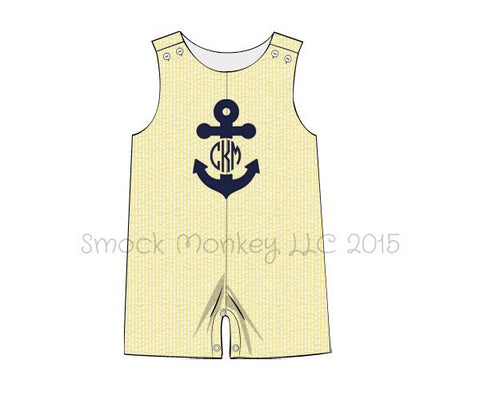 Boy's applique "ANCHOR" yellow seersucker shortall (*SEE DESCRIPTION)(4t)