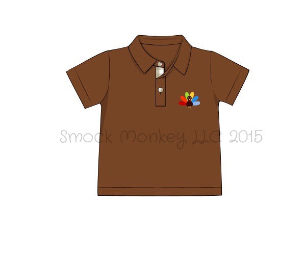 Boy's embroidered "TURKEY" brown knit short sleeve polo style shirt (12m)