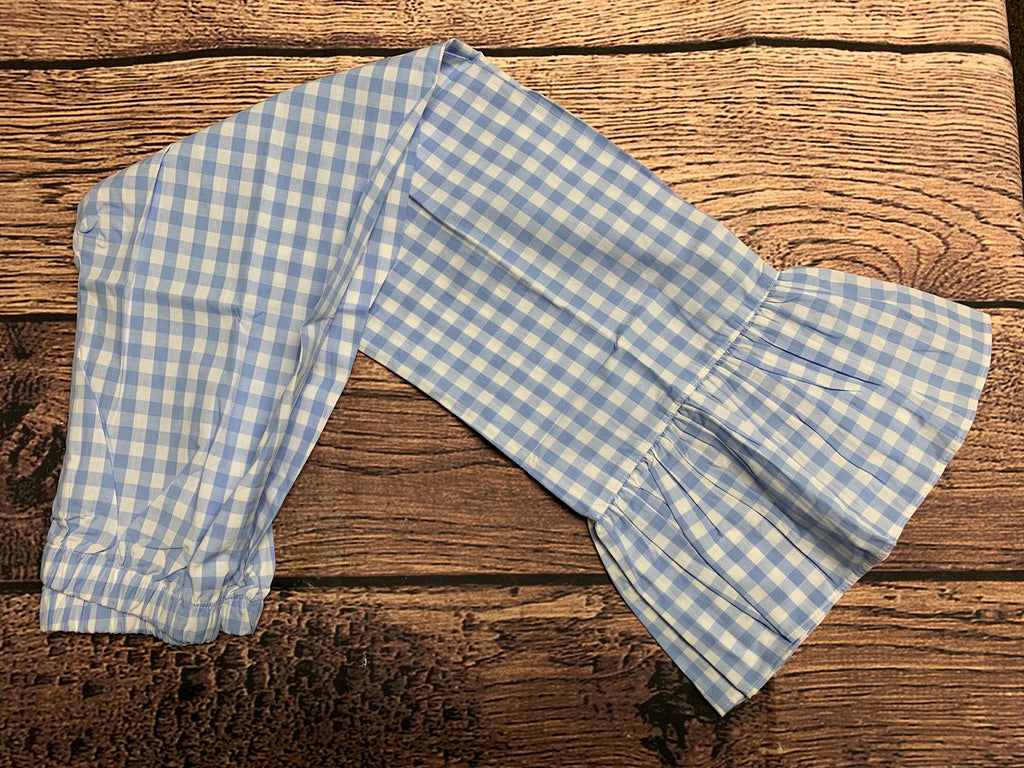 Girl's blue gingham single ruffle cotton pants (10t)