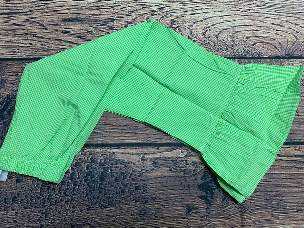 Girl's lime microgingham cotton single ruffle pants (6m,12m)