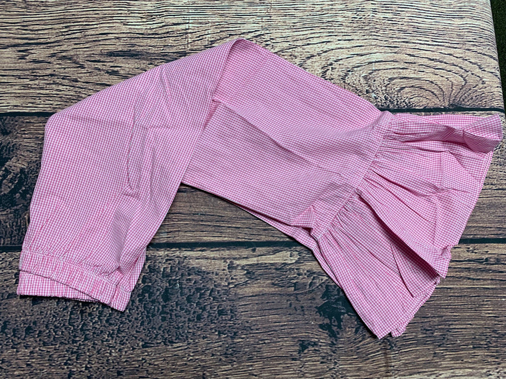 Girl's pink microgingham cotton single ruffle pants (3m)