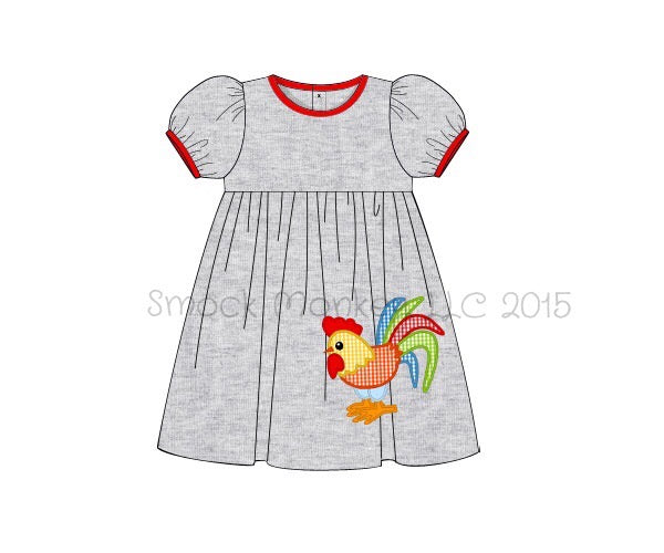 Girl's applique "CHICKEN" gray knit short sleeve swing dress (24m)