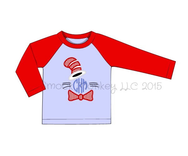 Boy's applique "DR. SEUSS" blue baseball shirt with red sleeves (NO MONOGRAM) (24m,2t)