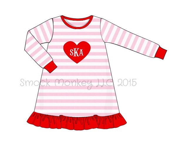 Girl's applique "HEART" pink striped knit dress (NO MONOGRAM) (12m)