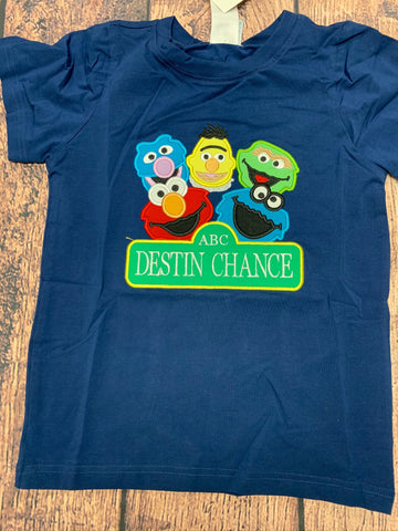 Boy's "ELMO AND FRIENDS" navy short sleeve shirt "DESTIN CHANCE" (6t)