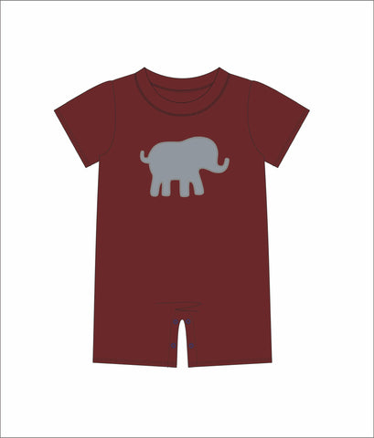 Boy's applique "ELEPHANT" garnet short sleeve romper (SIZE UP ONE SIZE) (4t)
