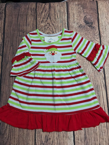 Girl's ST Christmas stripe applique SANTA Charlotte dress (5t,6t,8t,10t)