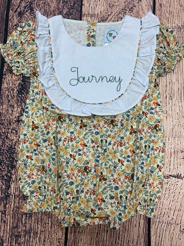 Girl's floral print ruffle trim collar bubble "JOURNEY" (24m)