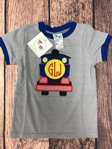 Boy's applique "TRAIN" gray short sleeve shirt "GLJ" (3t)