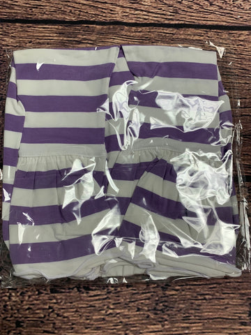 Girl's lavender striped knit single ruffle pants (24m)