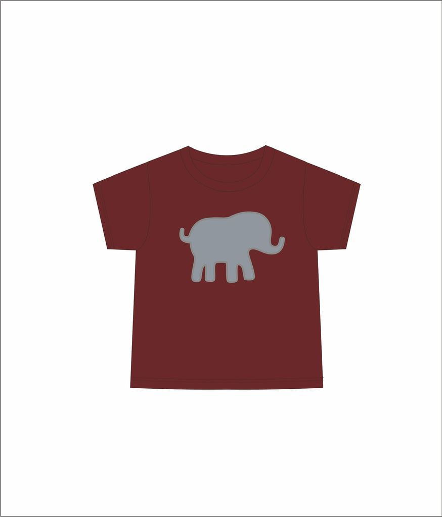 Boy's applique "ELEPHANT" garnet short sleeve shirt (SEE COMMENTS) (NB,12m)