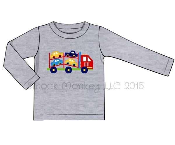 Boy's applique "CAR CARRIER" gray long sleeve knit shirt (6m)