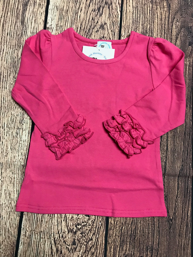 Girl's hot pink long sleeve icing ruffle shirt (18m,24m)