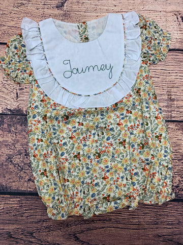 Girl's floral print ruffle trim collar bubble "Joumey" (24m)