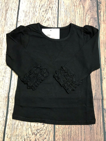 Girl's black long sleeve icing ruffle shirt (12m,18m,24m)