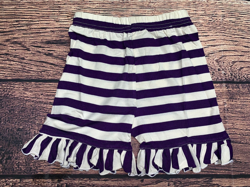 Girl's purple striped ruffle shorts (6m,3t)