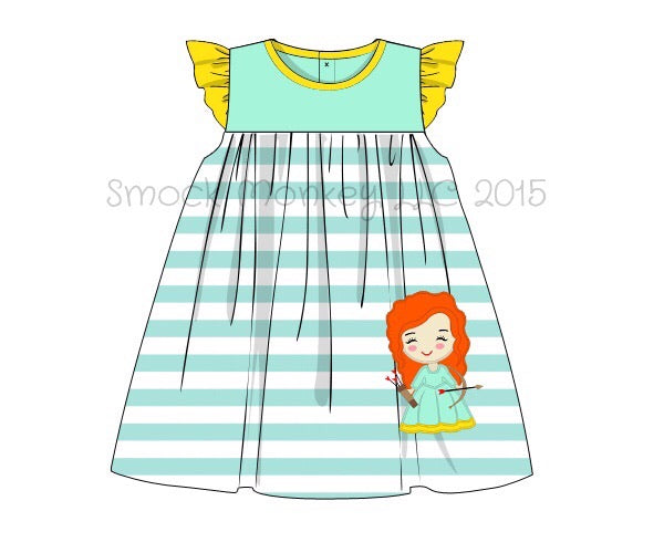 Girl's applique "Princess 1" knit mint and yellow cap sleeve swing dress (8t)