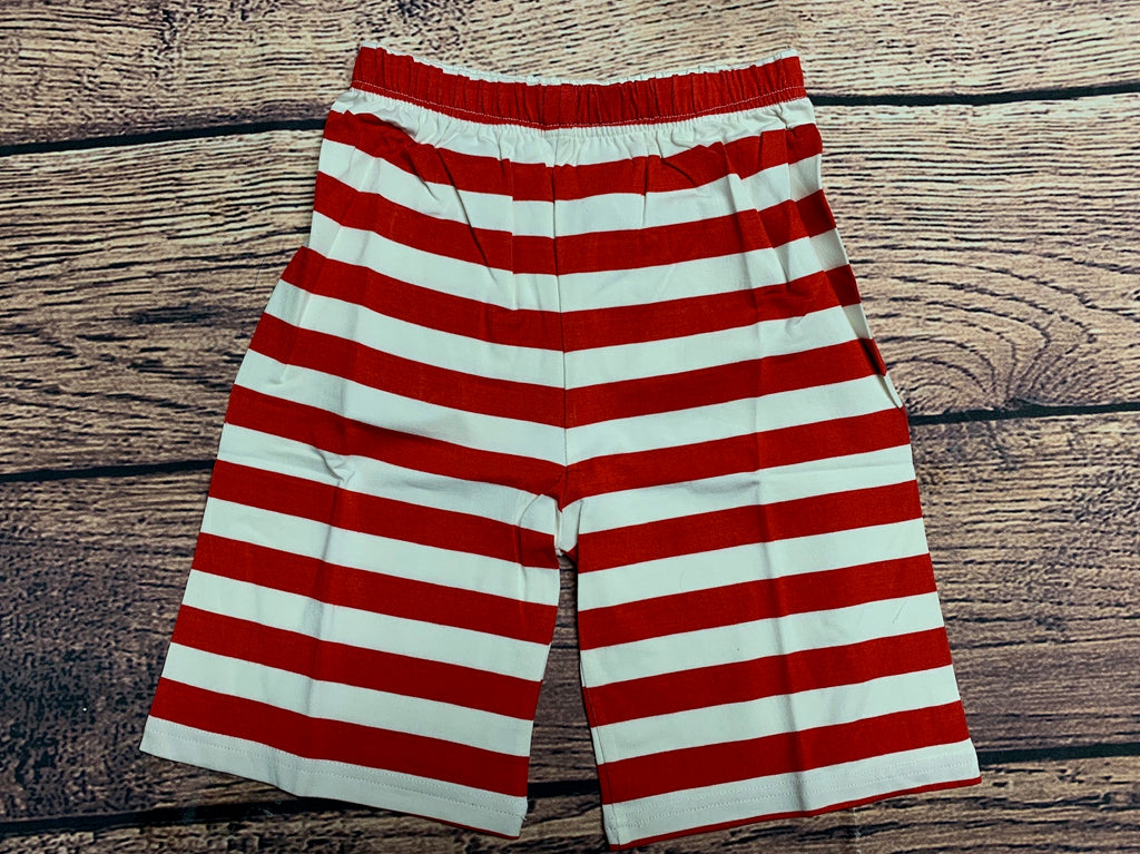 Boy's red striped longer length knit shorts (7t,8t)*