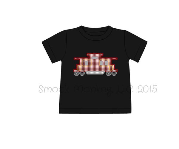 Boy's applique "CABOOSE" black knit short sleeve shirt (7t)