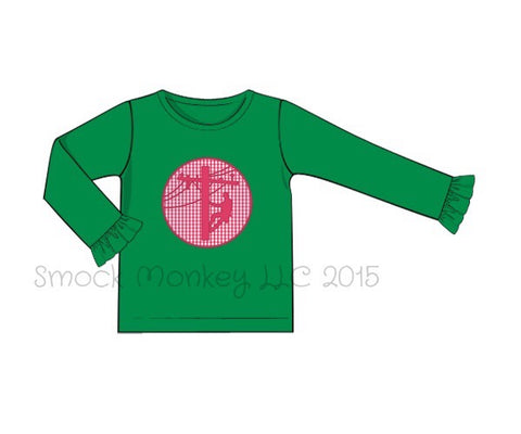 Girl's applique "LINEMAN" green knit long sleeve shirt (12m,18m)