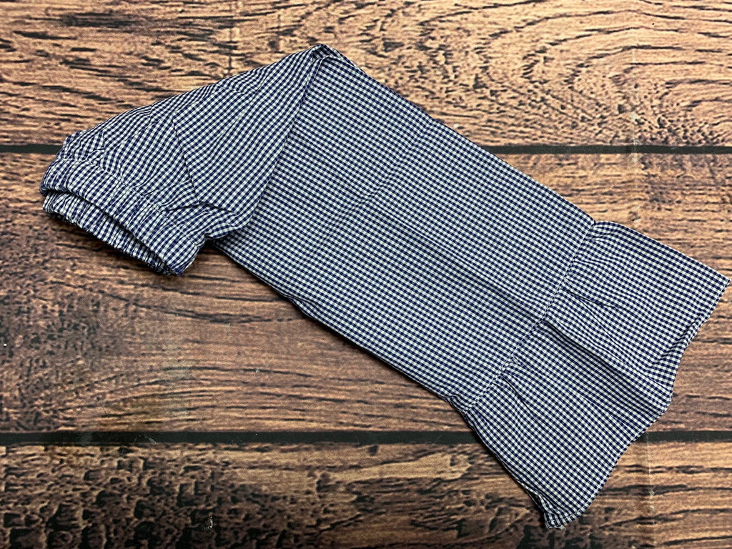 Girl's navy microgingham single ruffle pants (9m)