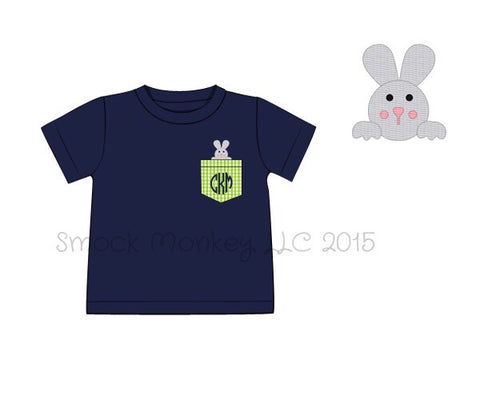 Boy's applique "BUNNY IN AN EGG" navy short sleeve shirt (NO MONOGRAM) (6m)