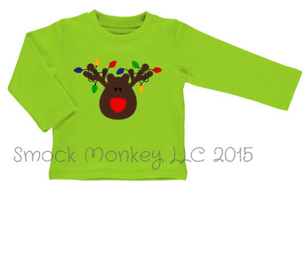 Boy's applique “REINDEER" lime green long sleeve shirt (6m)