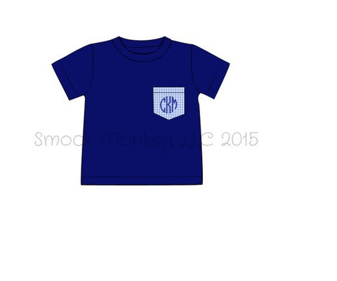 Boy's royal blue short sleeve shirt with gingham pocket (NO MONOGRAM) (3m)