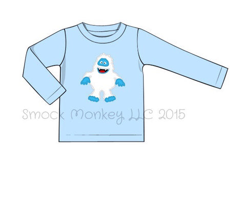 Boy's applique “RUDY'S SNOWMAN FRIEND” light blue long sleeve knit shirt (3m)