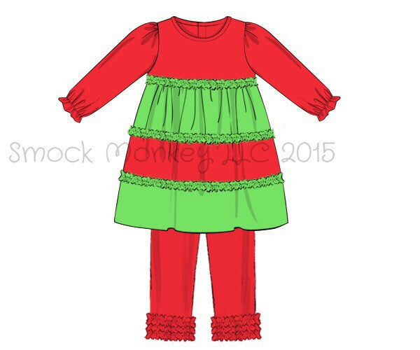 Girl's ruffle red and lime green layered top and red leggings set (9m)