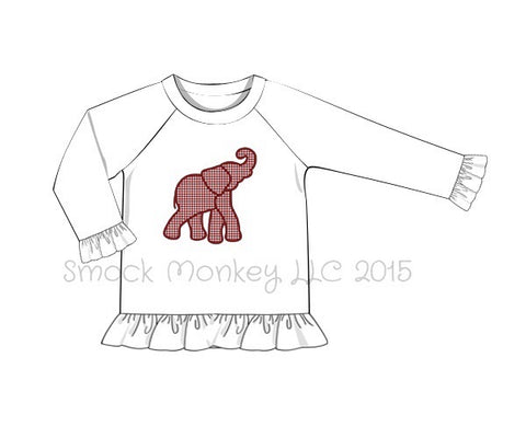Girl's applique "ELEPHANT" white swim rashguard ruffle shirt (9m,8t)