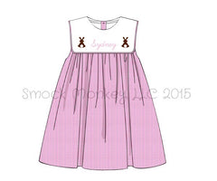 Girl's square collar embroidered "BUNNIES" pink gingham sleeveless dress "SKYLAR" (5t)