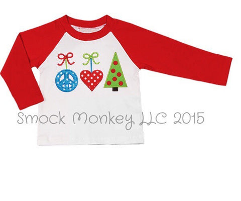 Unisex "PEACE, LOVE, CHRISTMAS" baseball tee (9m)