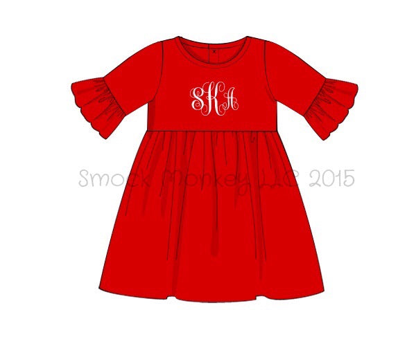 Girl's bell sleeve swing red knit dress (NO MONOGRAM) (9m)