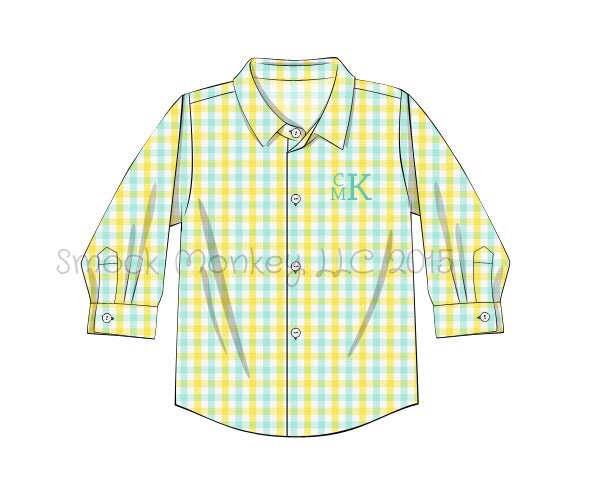 Boy's yellow and mint long sleeve button down shirt (NO MONOGRAM) (6m)