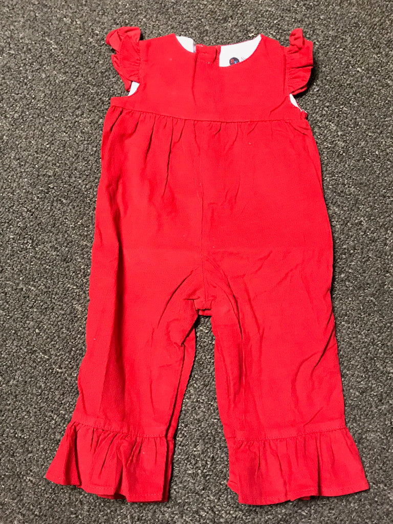 Girl's corduroy red angel sleeve pant romper (6m)