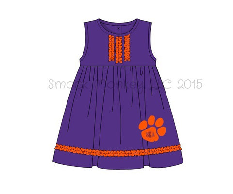 Girl's applique "PAW" sleeveless purple knit ruffle swing dress (NO MONOGRAM) (12m)