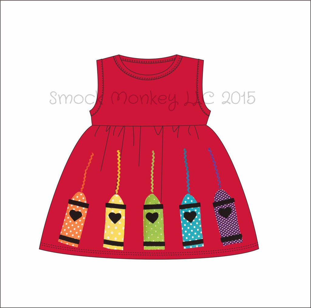 Girl's applique "CRAYON SCRIBBLE" red sleeveless knit swing dress (24m)
